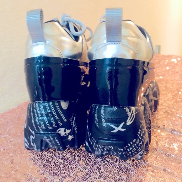 ANTHONY WANG PLATFORM SNEAKERS BLACK AND SILVER EXCELLENT CONDITION - Picture 5 of 12